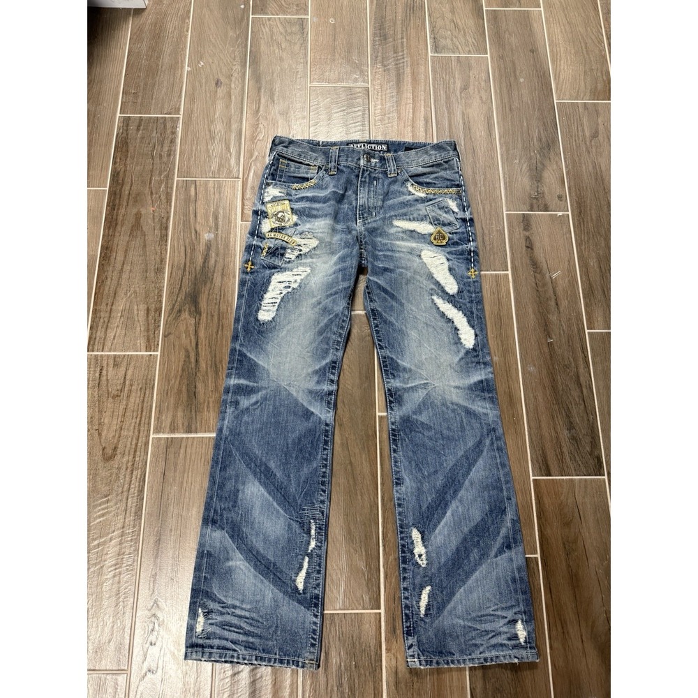 Affliction Cooper Jeans Mens 34x33 Med Blue Wash Y2K Embroidered Patch
